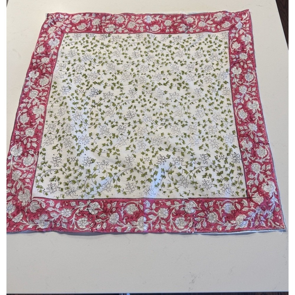 Floral Print Square Bandana Green Pink Scarf Floral Boho Festival Cottagecore